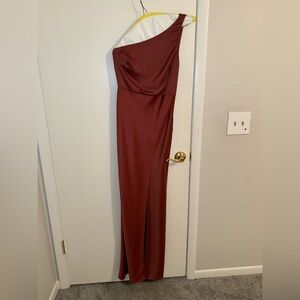 BHLDN Dylan One-Shoulder Satin Side-Slit Gown